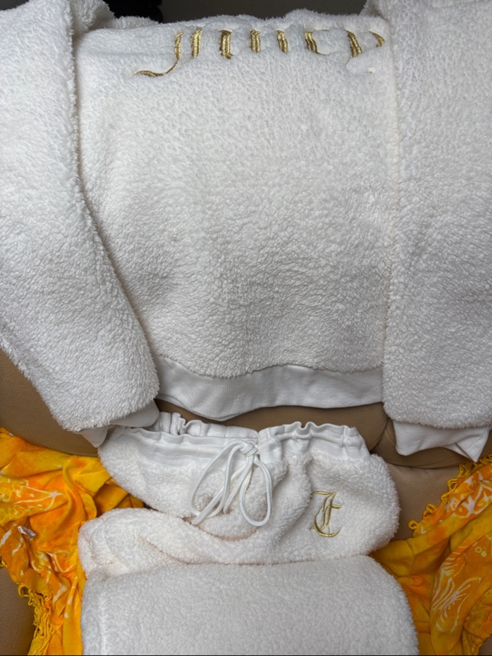 Juicy Couture White & Gold Fleece Pajama Set